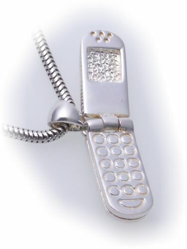 Anhänger Handy zum klappen in echt Silber 925/- Telefon Sterlingsilber Unisex