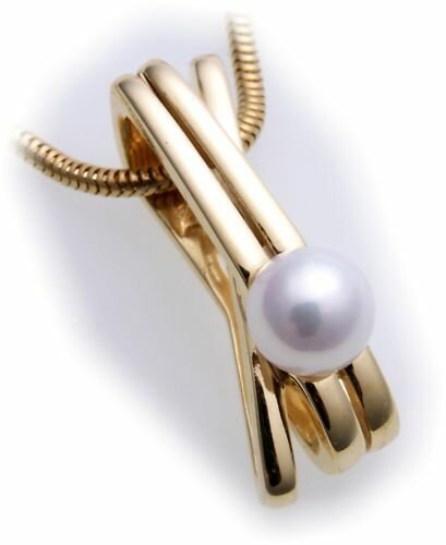 Damen Anhänger echt echt Gold 375 Perle 6,5 mm Glanz massiv Gelbgold Zuchtperle