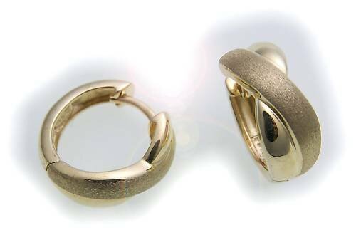 Damen Ohrringe Klapp Creolen echt Gold 750 14 karat gewölbt 14 mm Gelbgold Neu