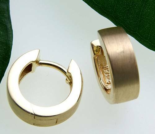 Damen Ohrringe Klapp Creolen echt Gold 750 18 karat matt. eckig 12 mm Gelbgold