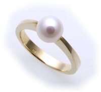 Damen Ring echt Gold 585 Perlen 7,5 mm Glanz Gelbgold...