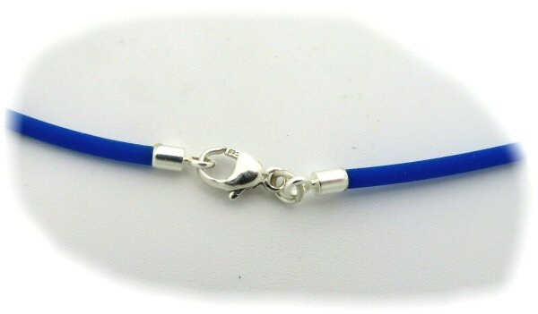 Halskette blauer Kautschuk 2,0 mm Silber 925 40 bis 55cm Sterlingsilber Blau Neu