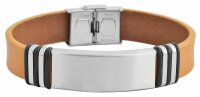 Herren Armband Edelstahl Leder beige inkl. Gravur verstellbar ID Band Neu