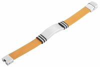 Herren Armband Edelstahl Leder beige inkl. Gravur verstellbar ID Band Neu