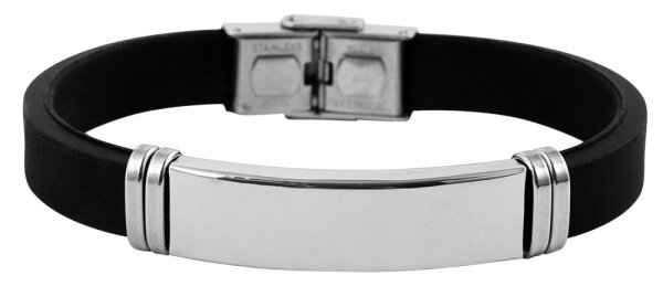 Herren Armband Edelstahl poliert Kautschuk schwarz inkl. Gravur verstellbar ID