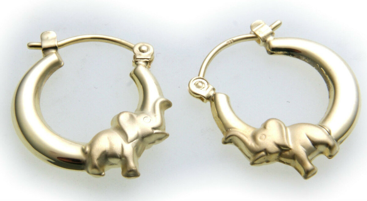 Kinder Ohrringe Creolen Elefant 3D echt Gold 333 Klappcreolen