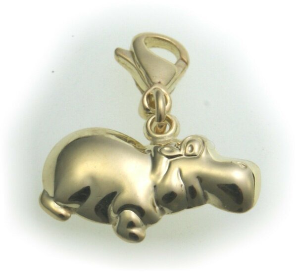 Neu Anhänger Charm Nilpferd Flußpferd Gold 333 Einhänger Gelbgold 8 karat Unisex