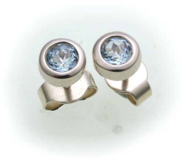 Ohrringe Stecker Topas echt Weißgold 333 8kt Damen Ohrstecker Gold blau