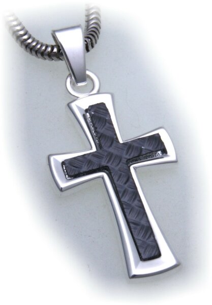 Anhänger Kreuz echt Silber 925 mit Carbon 28 mm Unisex Sterlingsilber