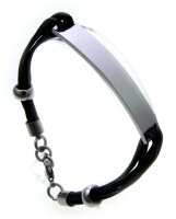 Armband Edelstahl incl.Gravur Leder schwarz 20,5 bis 22...