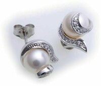 Damen Ohrringe Brillant 0,15ct Perlen Weißgold 585...