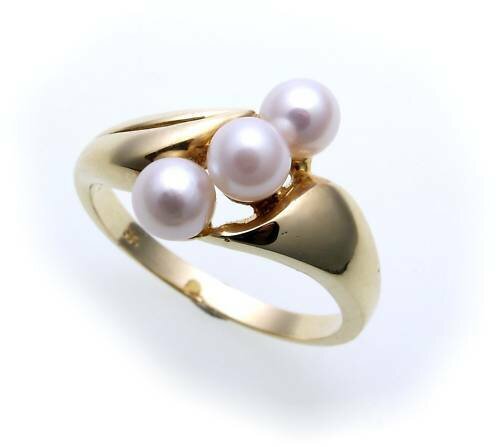 Neu Damen Ring echt Gold 333 8 karat Perlen Glanz Gelbgold Zuchtperle Qualität