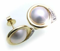 Damen Ohrringe Mabe Perlen 10 mm Brillant Gold 585...