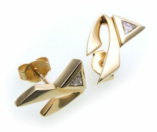 Damen Ohrringe Ohrstecker Zirkonia Dreieck echt Gold 375 Gelbgold Stecker