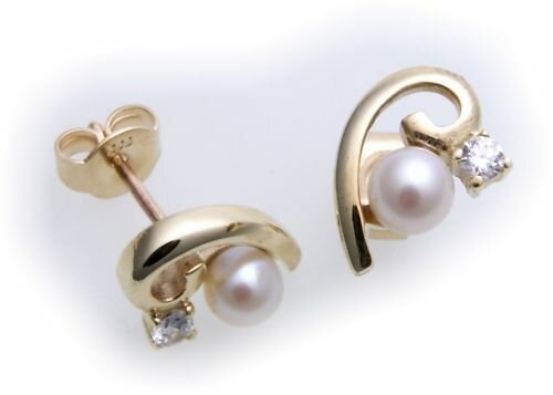 Damen Ohrringe Stecker echt Gold 333 Perle Zirkonia Gelbgold Ohrstecker