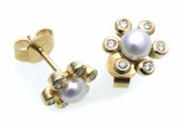 Damen Ohrringe Stecker Perlen 4,5 mm Brillant  Gold 585...