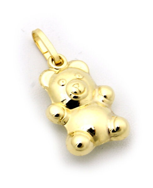 Neu Kinder Anhänger Teddy Bär plastisch Hochglanz 585 Gold Gelbgold 14 karat Neu
