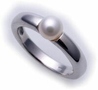 Damen Ring echt Weißgold 585 Perle 6,5 mm Glanz...