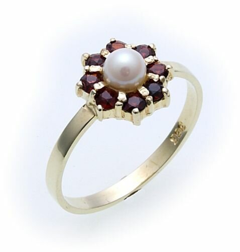 Damen Ring Granat Perle Silber 925 Granatring Sterlingsilber Qualität 8940/8GR.Z