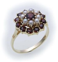 Damen Ring Granat Perlen Silber 925 Granatring...