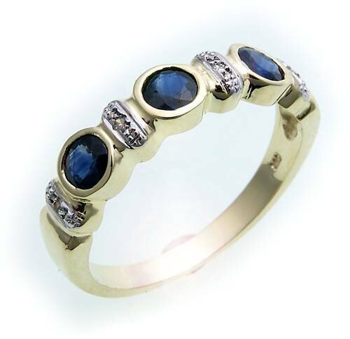 Damen Ring Safir Saphirecht Gold 585 14 karat  Brillant 0,02ct Gelbgold Diamant