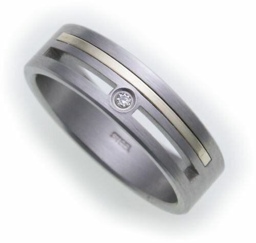 Damenring Ring Edelstahl Brillant 0,015 mit Goldeinl.