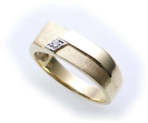 Herren Ring echt Gold 585 Brillant 0,02ct teilmattiert Gelbgold Qualität