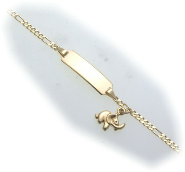Armband Kinder Elefant 14cm Gold 585 Gelbgold Schildarmband incl. Gravur ID Band