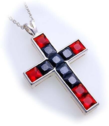 Anhänger Kreuz Zirkonia  rot echt Silber 925 45 mm groß Sterlingsilber