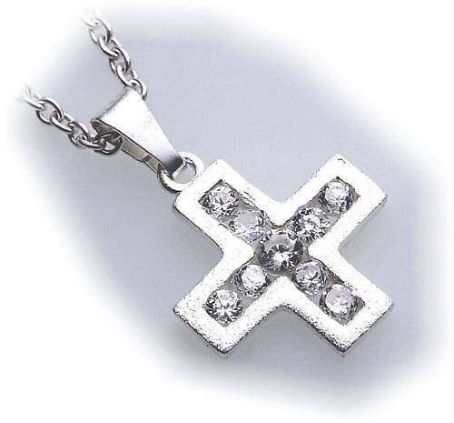 Anhänger Kreuz Zirkonia echt Silber 925 21 mm teilmatt Sterlingsilber Unisex