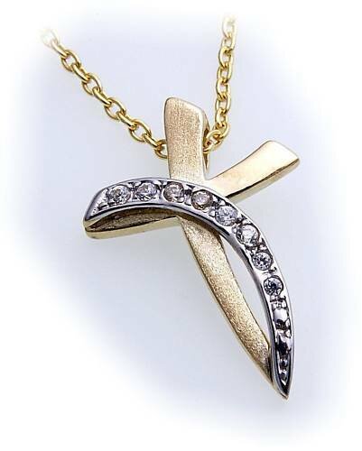 Anhänger Kreuz Zirkonia Gold 585 poliert 23 mm teilmat. Gelbgold Damen 14kt