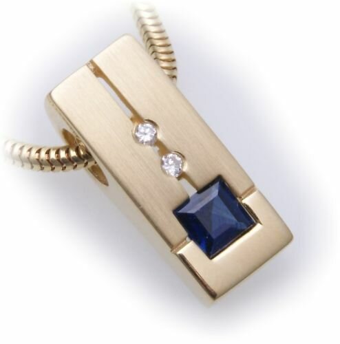 Anhänger Safir mit Brillant 0,03 ct echt Gold 585 Gelbgold Diamant Saphir 14kt