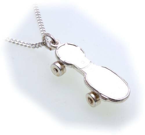 Anhänger Skateboard  in Silber 925 plastisch beweglich Sterlingsilber Unisex