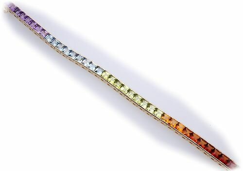 Armband Regenbogen echt Gold 585 echte Farbsteine Gelbgold Damen