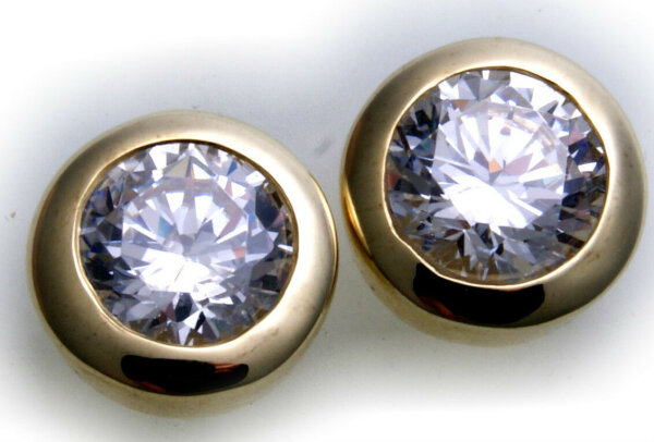 Ohrringe Stecker echt Gold 585 Zirkonia Ohrstecker Gelbgold Damen Qualität 10 mm