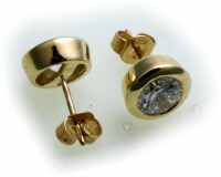 Ohrringe Stecker echt Gold 585 Zirkonia Ohrstecker Gelbgold Damen Qualität 10 mm