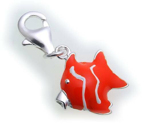 Charm Fisch orange echt Silber 925 Bettelarmband Lack Sterlingsilber Qualität