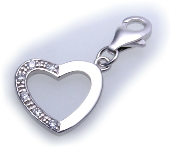Charm Herz Zirkonia echt Silber 925 Einhänger Charms  Sterlingsilber Qualität