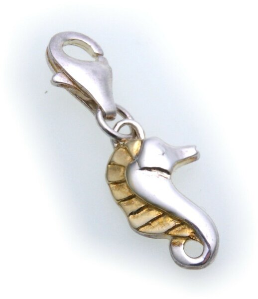 Charm Seepferdchen echt Silber 925 teilverg. Bettelarmband Charms Sterlingsilber