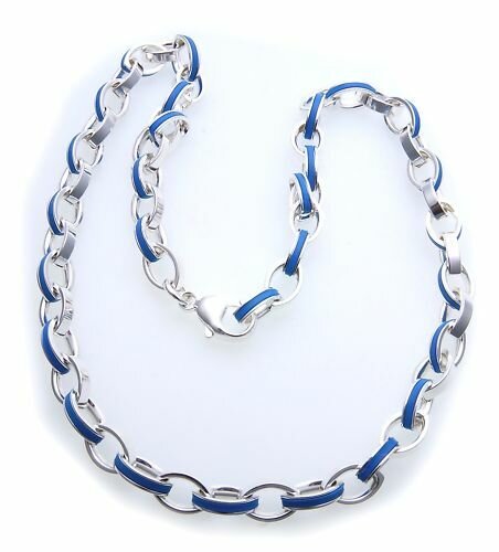 Damen Collier in echt Silber 925 bicolor blau weiß 45cm Kette Sterlingsilber