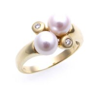 Damen Ring echt Gold 585 Perle 6,5 mm Brillant 0,04ct....