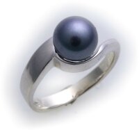 Damen Ring echt Weißgold 333 Perle grau 6,0 mm 8kt...