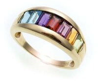 Damen Ring echte Edelsteine farb Gold 585 Regenbogen Gelbgold Edlestein SK8424