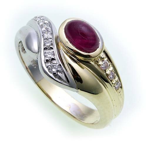 Damen Ring Rubin 6 x 4 Bicolor Gold 585 Brillant 012ct Gelbgold Qualität Diamant