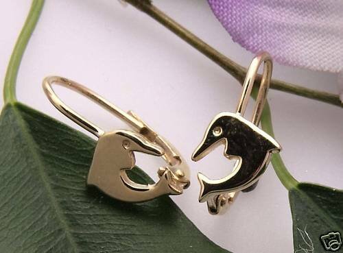 Kinder Ohrringe Bouton Delphin Delfin Gold 585 Gelbgold Qualität