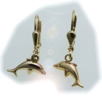 Kinder Ohrringe Ohrhänger Delfin 3D Glanz 585 Gold...