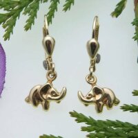 Kinder Ohrringe Ohrhänger Elefant 3D Glanz 585 Gold...