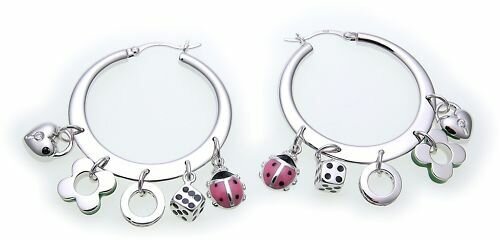 Ohrringe Creolen echt Silber 925 mit Charms Sterlingsilber Marienkäfer Würfel