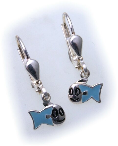 Ohrringe Hänger Fisch echt Silber 925 Kinderohrringe Ohrhänger Fische blau