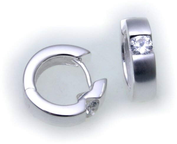 Ohrringe Klapp Creolen Zirkonia echt Silber 925 Sterlingsilber Qualität